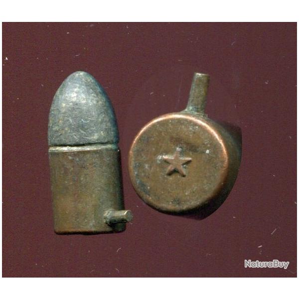 12 mm � broche - marquage en relief : �toile au centre - �tui cuivre de 22 mm - balle plomb pointue