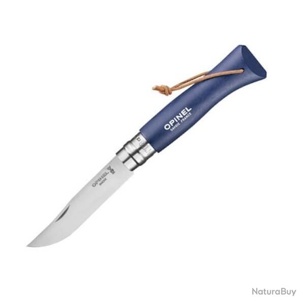 Couteau Opinel N 8 "Colorama" VRI bleu fonc + lien Baroudeur 92212