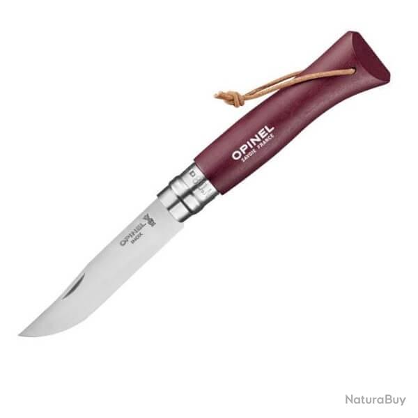 Couteau Opinel N 8 "Colorama" VRI grenat + lien Baroudeur 92213