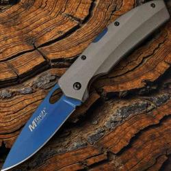 Couteau MTech Lame Acier 3Cr13 Manche Aluminium Gris Lockback Clip MT1076GY