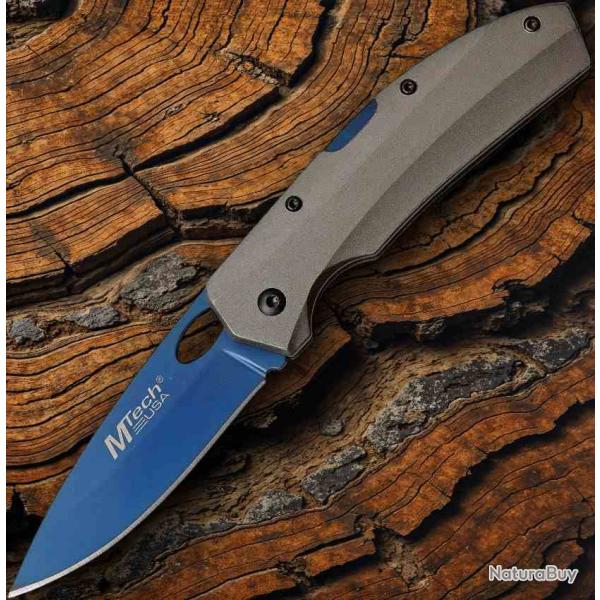 Couteau MTech Lame Acier 3Cr13 Manche Aluminium Gris Lockback Clip MT1076GY