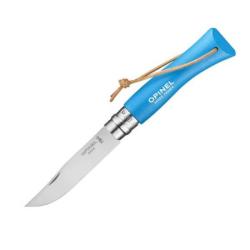 Couteau Opinel N° 7 "Colorama" VRI cyan + lien Baroudeur 92206