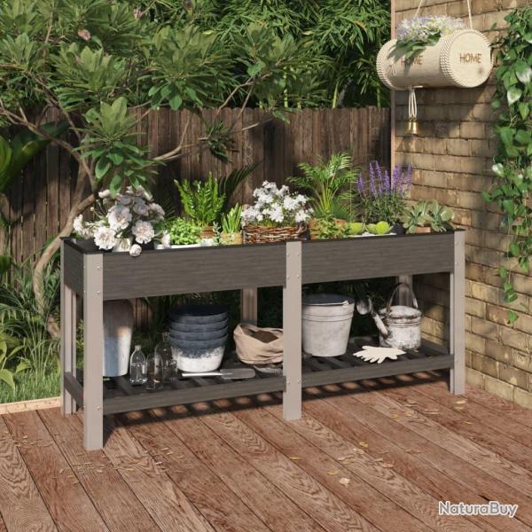 Lit sur�lev� de jardin avec �tag�re Gris 175x50x75 cm WPC