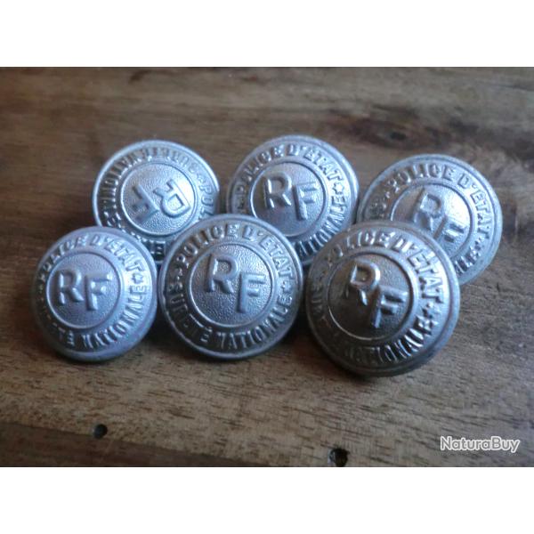 lots x 6 boutons pour uniformes  de police  surit� national  d �tat paris