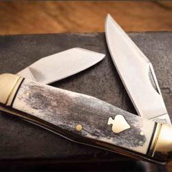 Couteau Rough Rider Swell Center Appaloosa 2 Lames Acier 440 Manche Os Boite Collector RR2487