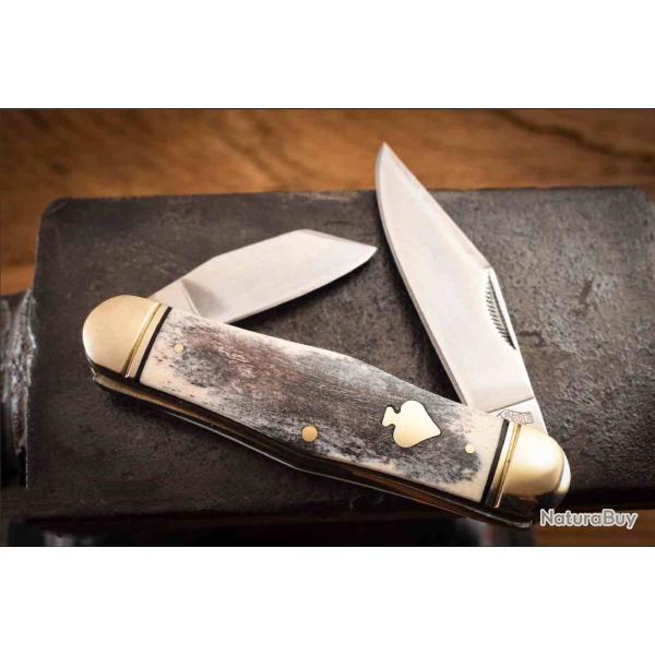 Couteau Rough Rider Swell Center Appaloosa 2 Lames Acier 440 Manche Os Boite Collector RR2487