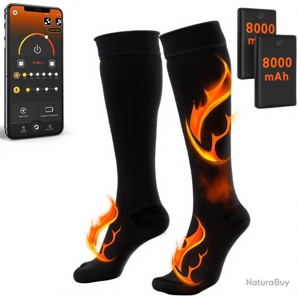 Chaussettes chauffantes 8000mAh, Chauffage rglable via l'application mobile - Livraison rapide