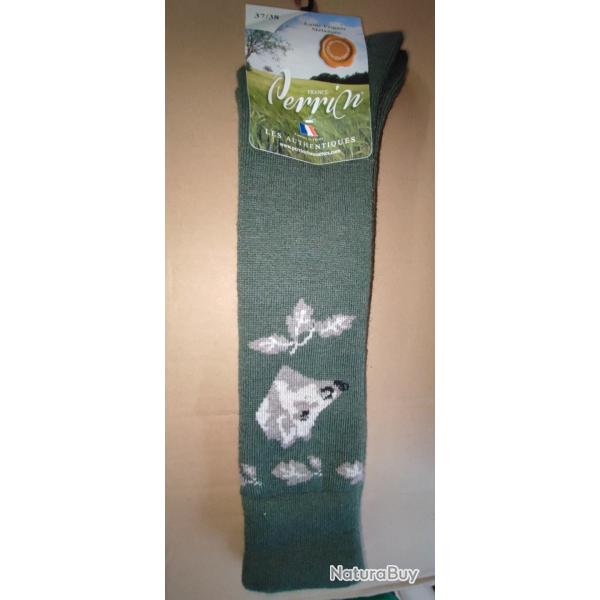 CHAUSSETTE HAUTE verte motif sanglier - ref 467 - TAILLE 37/38