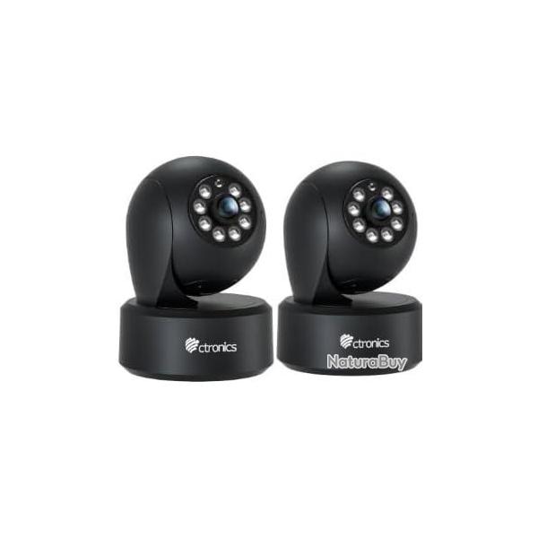 Lot de x2 Ctronics Camra WiFi Intrieure 2.5K 4MP, WiFi 2.4/5GHz, PC & Smartphone, PTZ 355/120, 8