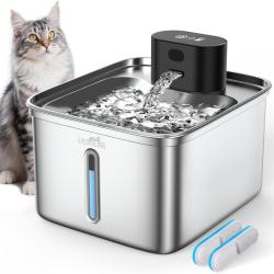 Fontaine a Eau Chat sans Fil 3,5L INOX avec Detecteur de Mouvement, avec 5000mAh Rechargeable Batter