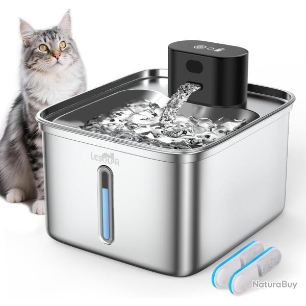 Fontaine a Eau Chat sans Fil 3,5L INOX avec Detecteur de Mouvement, avec 5000mAh Rechargeable Batter