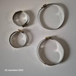 Lot de 4 colliers en acier inoxydable neufs diamètre 80, 125 et 130 mm,