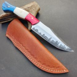 couteau de Poche fait  À Main Lame Acier D2 Manche Drapeau Français Bois Et Os 20