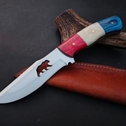 couteau de Poche fait  À Main Lame Acier D2 Manche Drapeau Français Bois Et Os 21