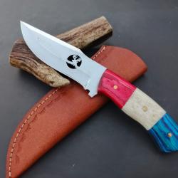 couteau de Poche fait  À Main Lame Acier D2 Manche Drapeau Français Bois Et Os 2