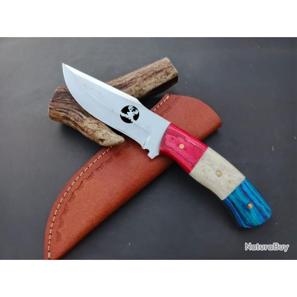 couteau de Poche fait   Main Lame Acier D2 Manche Drapeau Franais Bois Et Os 2