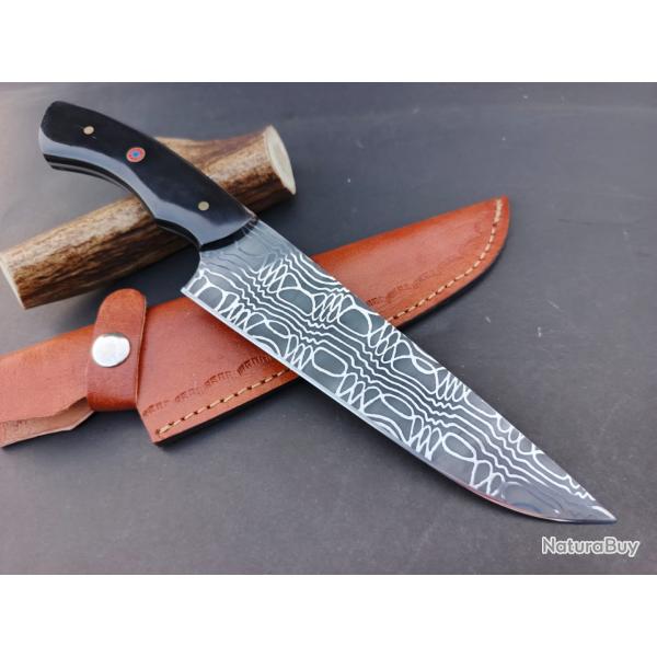 couteau de Cuisine Fait � Main Lame Acier D2 Manche En corne de Buffle 9