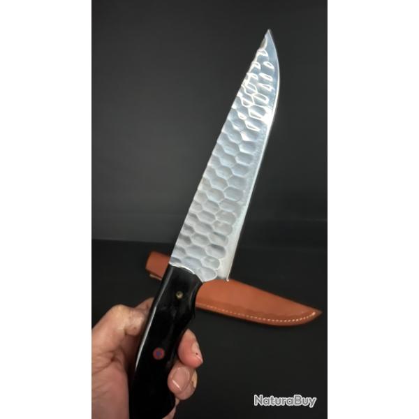 couteau de Cuisine Fait � Main Lame Acier D2 Manche En corne de Buffle 15