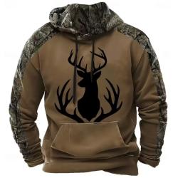 Pulls chemise à capuche camouflage motif cerf automne hiver décontracté.A4