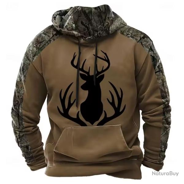 Pulls chemise  capuche camouflage motif cerf automne hiver dcontract.A4