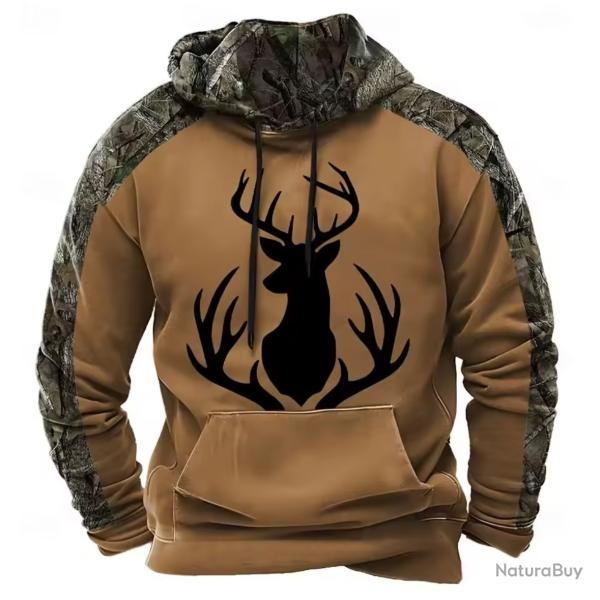 Pulls chemise  capuche camouflage motif cerf automne hiver dcontract.A6