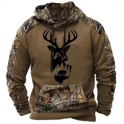 Pulls chemise à capuche camouflage motif cerf automne hiver décontracté.A7