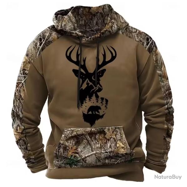 Pulls chemise  capuche camouflage motif cerf automne hiver dcontract.A7