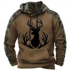Pulls chemise à capuche camouflage motif cerf automne hiver décontracté.A8