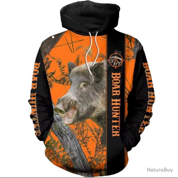 Pulls chemise  capuche camouflage motif sanglier automne hiver dcontract.A
