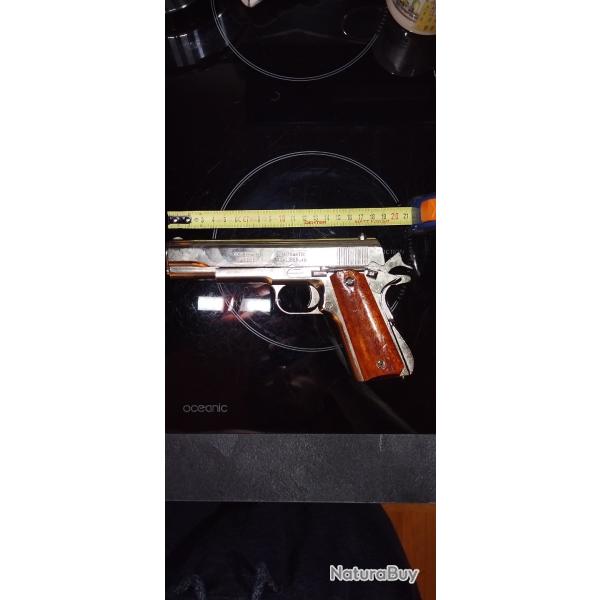 Colt M1911A1 Chrom - Rplique Full Mtal Denix - Plaquettes bois - tat nickel !