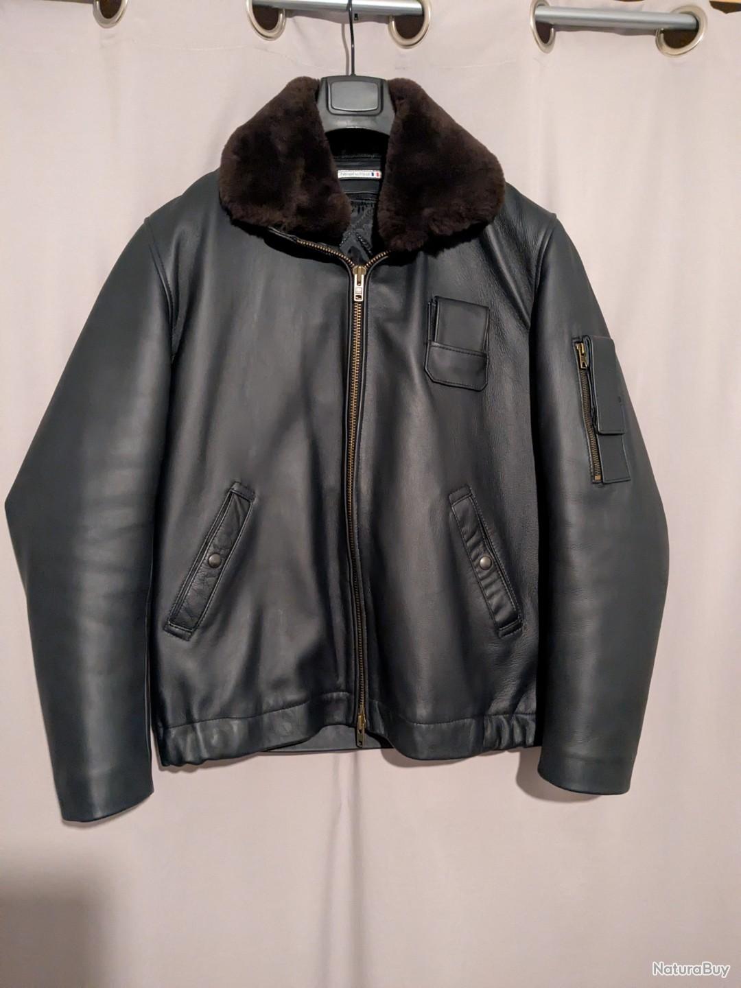 Veste De Vol Style Armée - Taille XXL (poitrine 48) - En Cuir Noir - Neuf Sans étiquettes - Marque Top Gear