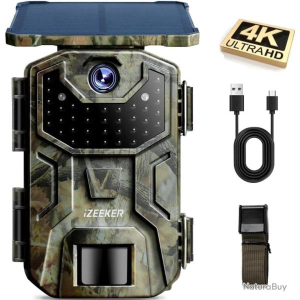Camra de Chasse Solaire 4K 48MP 48MP  30fps Batterie 2600mAh tanche Vision Nocturne Carte 32GB