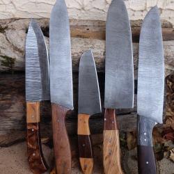 LOT DE 5 Couteau De Cuisine Couteau de Chef Lame Acier Damas 256 Couches Fabrication Artisanale 001