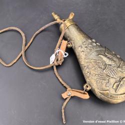 Noël est là ! Poire à poudre XIXe Cuivre décor Aigle Américain "Pluribus Unum" - Lot96-12832