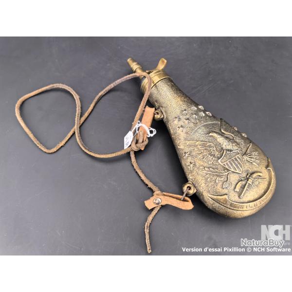 Nol est l ! Poire  poudre XIXe Cuivre dcor Aigle Amricain "Pluribus Unum" - Lot96-12832