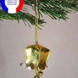 Fleur Campanule musicale de Noël en cuir et ses clochettes pour le sapin or