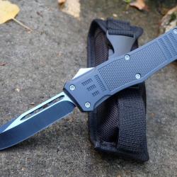 Couteau Automatique OTF Out the Front Clip Point Lame Acier 440 Manche Aluminium Clip Etui Tactical