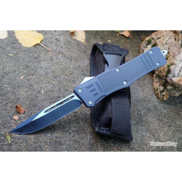 Couteau Automatique OTF Out the Front Clip Point Lame Acier 440 Manche Aluminium Clip Etui Tactical