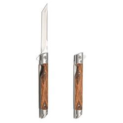 Couteau Pliant de Chasse & Survie | Lame Inox 9cm et Manche en Bois Massif | Stock France Envoi -24h
