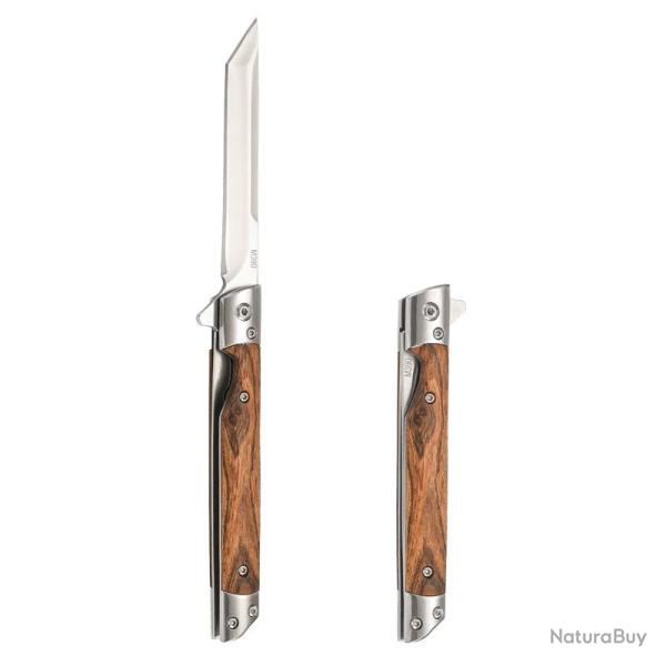Couteau Pliant de Chasse & Survie | Lame Inox 9cm et Manche en Bois Massif | Stock France Envoi -24h