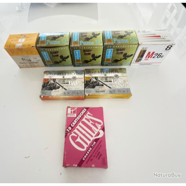 Lot de Cartouches calibre 20, cinq botes de 25 et trois botes de 10