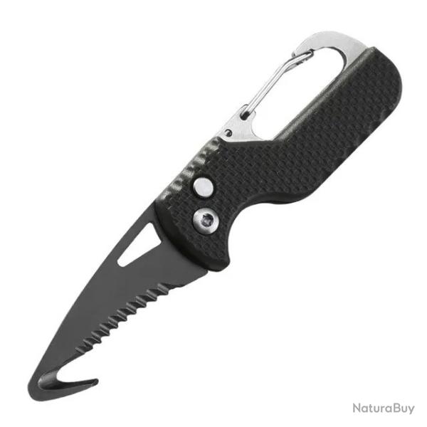 Couteau EDC Compact Noir Ouverture Assiste & Multifonction Lame Acier & Manche Nylon - Stock France