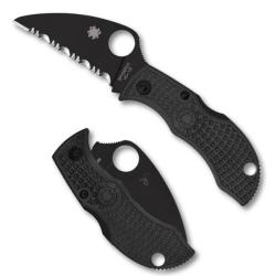 Couteau pliant denté Spyderco ManBug Wharncliffe tout noir MBKWSBK