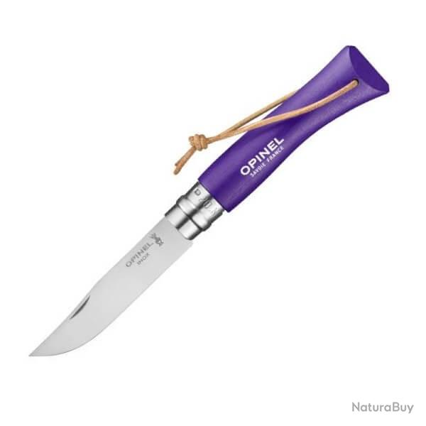 Couteau Opinel N 7 "Colorama" VRI violet + lien Baroudeur 92205