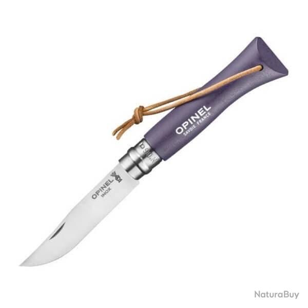 Couteau Opinel N 7 "Colorama" VRI violet gris + lien Baroudeur 92204