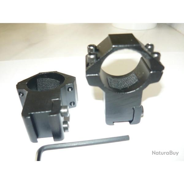 Promo !!!   Colliers ( haut ) pour montage lunette diamtre ( 25,4 mm ) pour rail de 11 mm