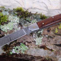 Greffoir Couteau Lame Damas 128 Couches Manche Bois Fabrication Artisanale Cran Forcé