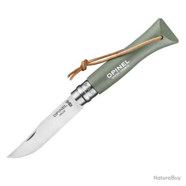 Couteau Opinel N 6 "Colorama" VRI sauge + lien Baroudeur 92203