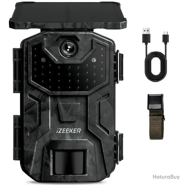Camra de Chasse Solaire 4K Vision Nocturne Carte 32GB 48MP  30fps Batterie 2600mAh tanche