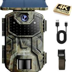 Caméra de Chasse 4K Solaire Batterie 2600mAh 48MP Étanche Vision Nocturne Carte 32GB Écran LCD